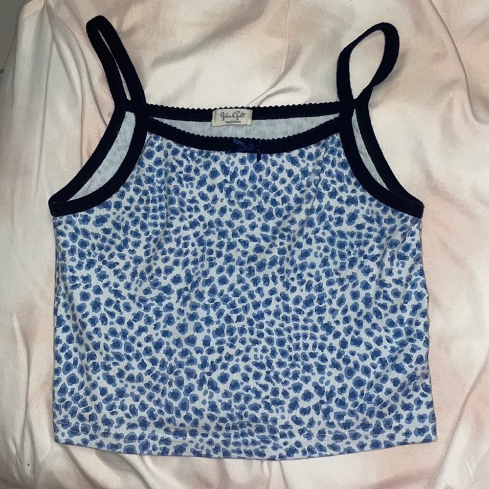 John Galt Blue Leopard Print Crop Top